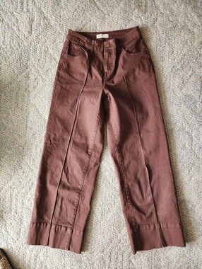Cropped Wide-Leg Ankle Pants in Brown